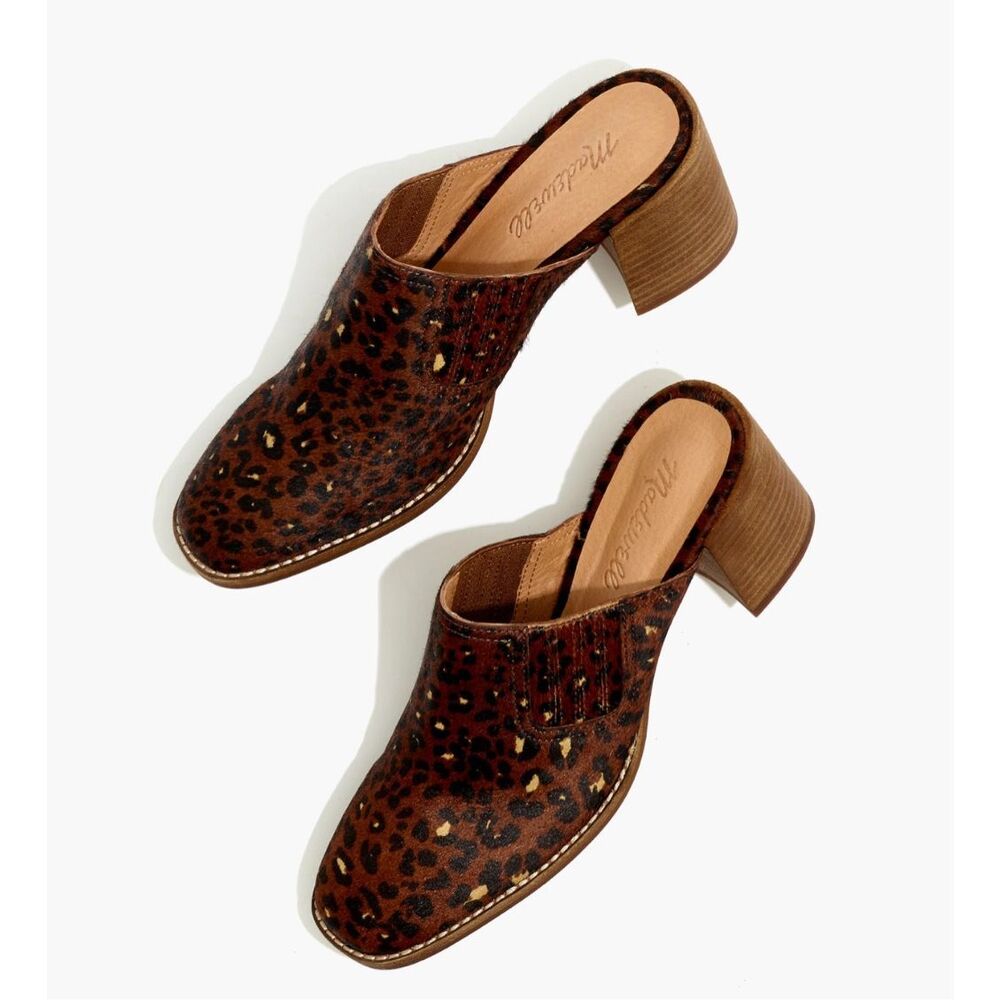 New Madewell The Carey Mule in Painted Leopard Calf Hair Women’s Slip On Shoes